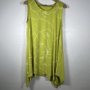 Chalet Et Ceci ~Sleeveless Jersey Asym Midi Dress Green Graphic Size SMALL